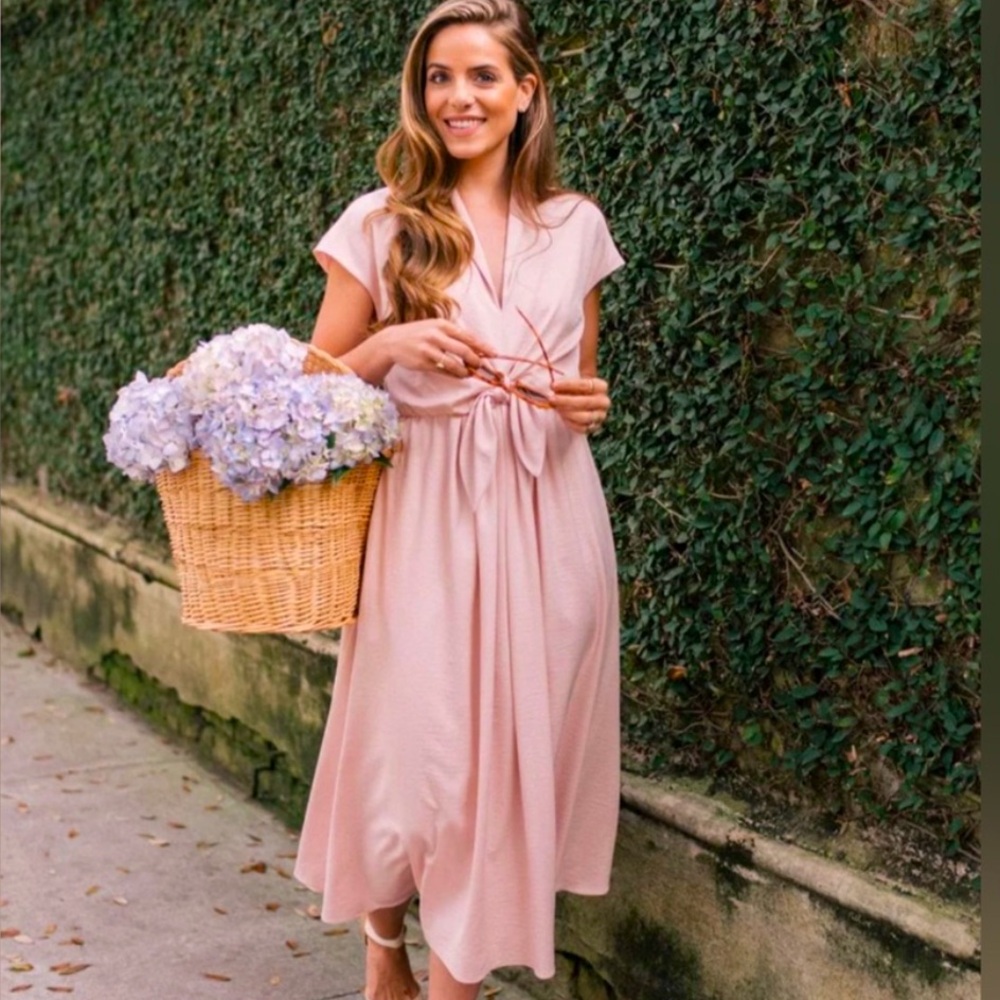 Gal Meets Glam Soft Pink Margie Midi Dress with Pockets Sz 4